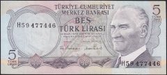 6.Emisyon 2.Tertip 5 Lira H59 477446 Çok Çok Temiz+