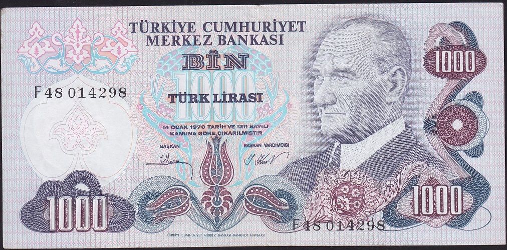 6.Emisyon 3.Tertip 1000 Lira F48 014298 Çok Temiz+