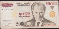7.Emisyon 5 000 000 Lira H27 971179 Çok Temiz ( Blok Radar )