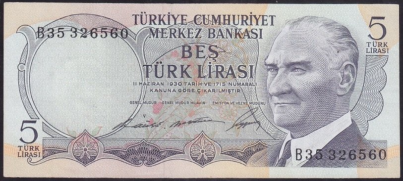 6.EMİSYON 1.TERTİP 5 LİRA B35 326560 ÇÇT +