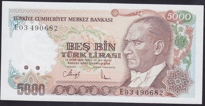 7.EMİSYON 3.TERTİP 5000 LİRA E03 490682 ÇİL