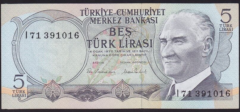 6.Emisyon 2.Tertip 5 Lira I71 391016 Çilaltı