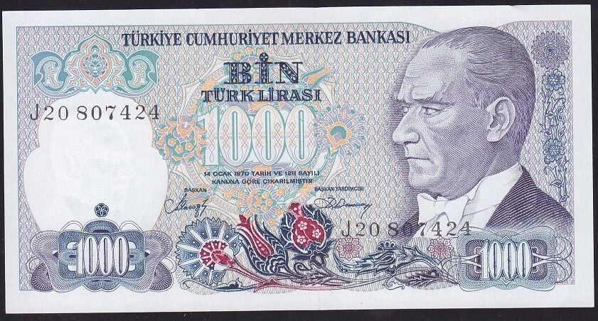 7.Emisyon 2.Tertip 1000 Lira J20 807424 Çilaltı Çil