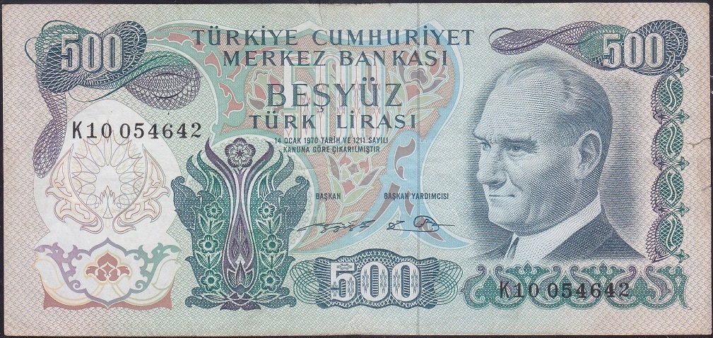 6.Emisyon 2.Tertip 500 Lira K10 054642 Çok Temiz
