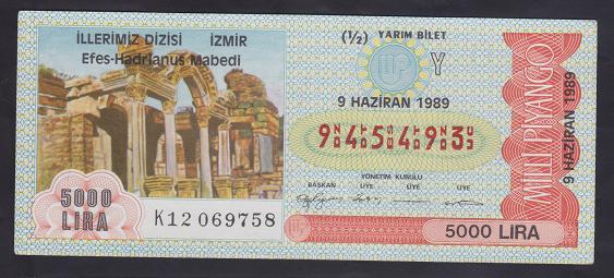 1989 9 HAZİRAN YARIM BİLET İZMİR
