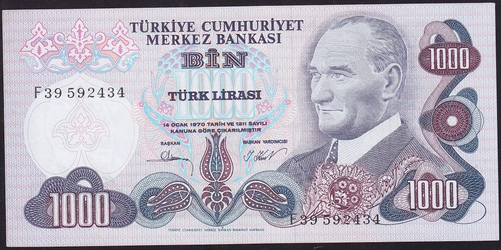 6.Emisyon 3.Tertip 1000 Lira F39 592434 Çilaltı Çil