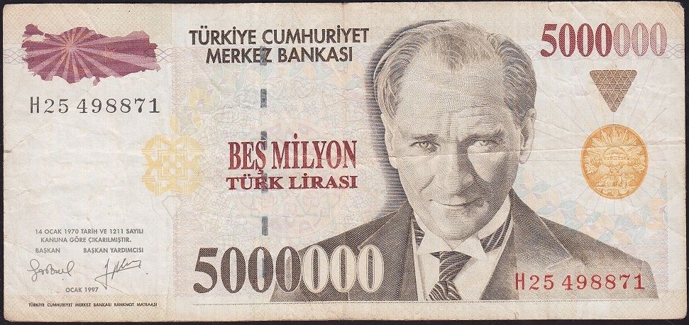 7.Emisyon 5 000 000 Lira H25 498871 Çok Temiz