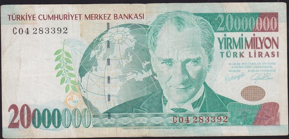 7.Emisyon 20 000 000 Lira C04 283392 Çok Temiz