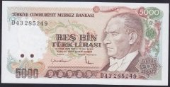 7.EMİSYON 2.TERTİP 5000 LİRA D43 285249 ÇİL
