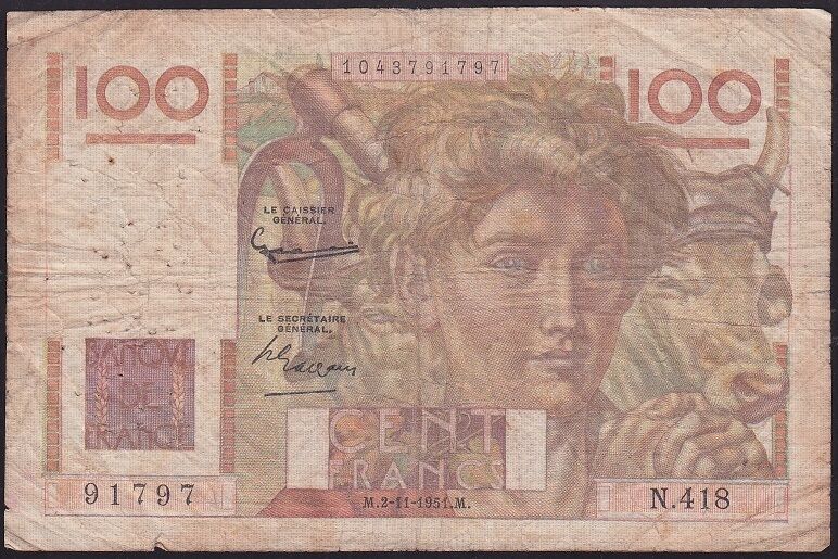 Fransa 100 Frank 1951 Temiz