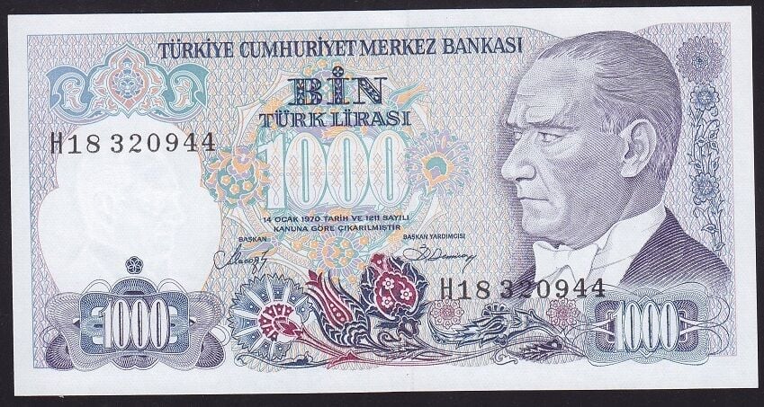 7.Emisyon 2.Tertip 1000 Lira H18 320944 Çil