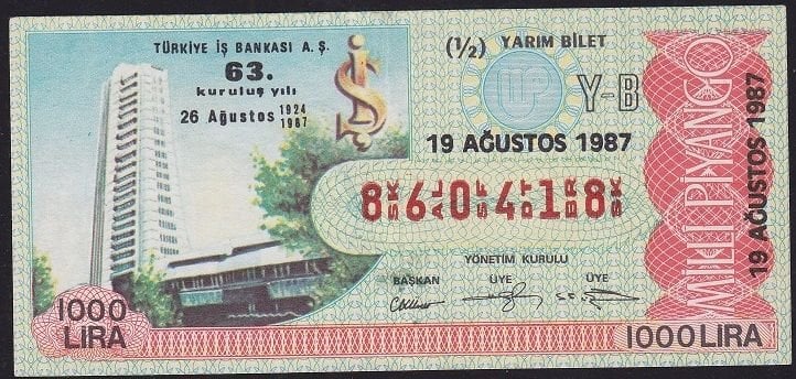 1987 19 Ağustos Yarım Bilet - Y-B Serisi