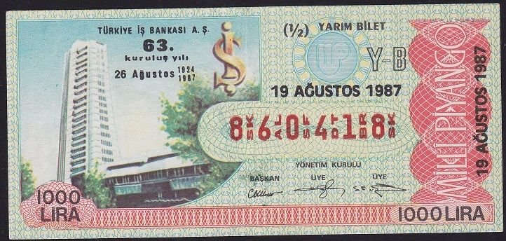 1987 19 Ağustos Yarım Bilet - Y-B Serisi