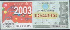2002 31 Aralık Çeyrek Bilet - G Serisi