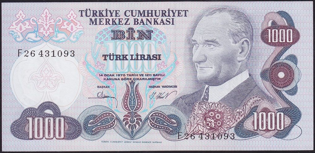 6.Emisyon 3.Tertip 1000 Lira F26 431093 Çil