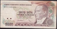7.EMİSYON 2.TERTİP 5000 LİRA D35 038004 TEMİZ