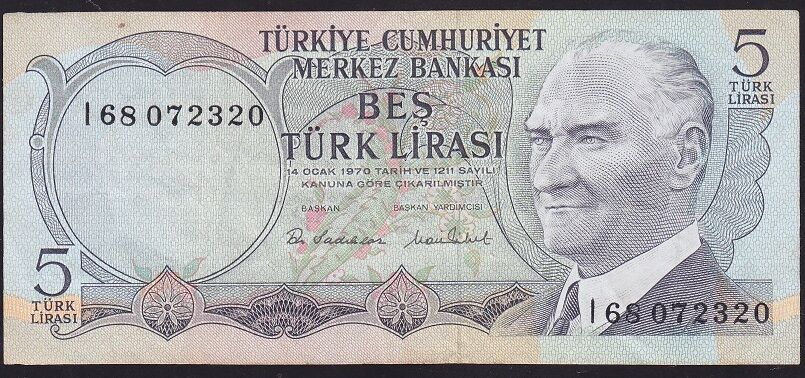 6.Emisyon 2.Tertip 5 Lira I68 072320 Çok Temiz+