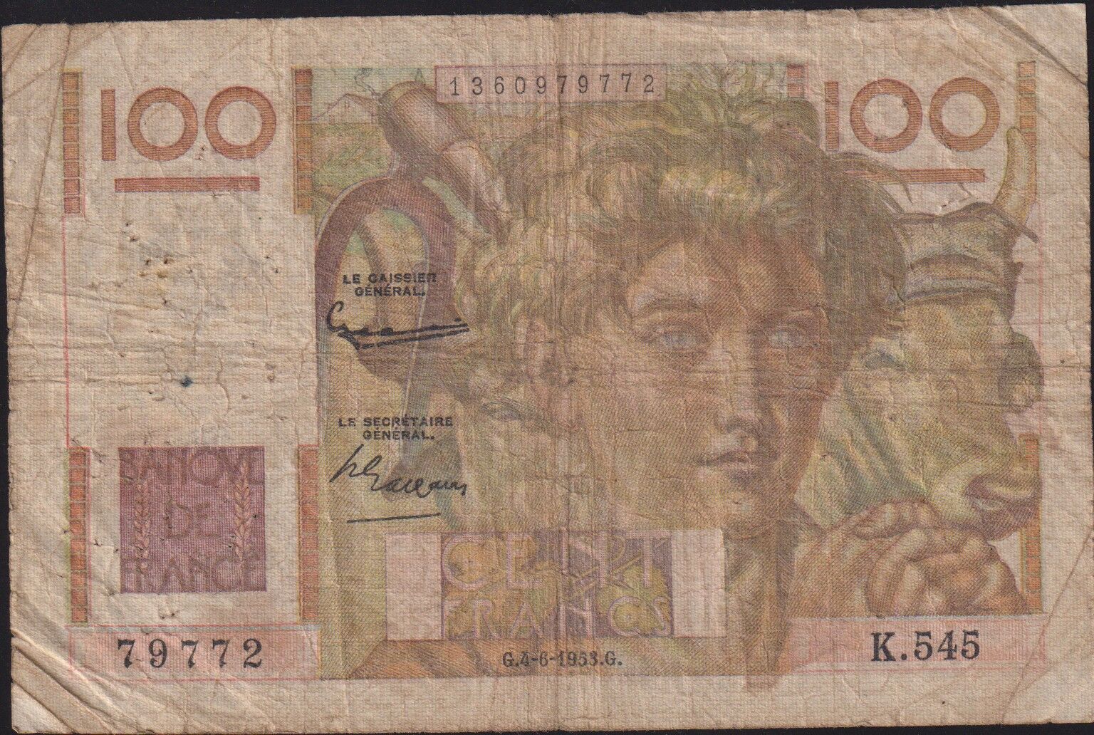 Fransa 100 Frank 1953 Temiz