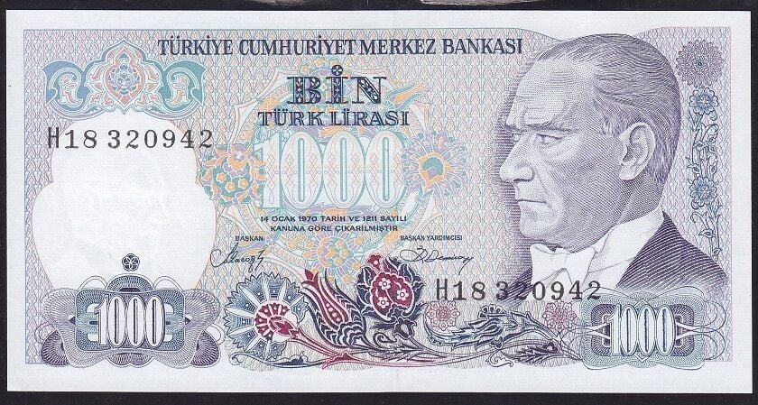 7.Emisyon 2.Tertip 1000 Lira H18 320942 Çil