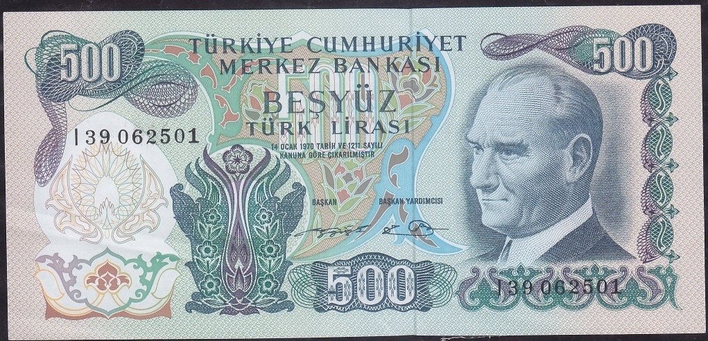 6.Emisyon 2.Tertip 500 Lira I39 062501 Çilaltı ( Tedavül katı yoktur )