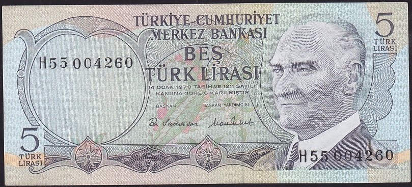 6.Emisyon 2.Tertip 5 Lira H55 004260 Çok Çok Temiz+