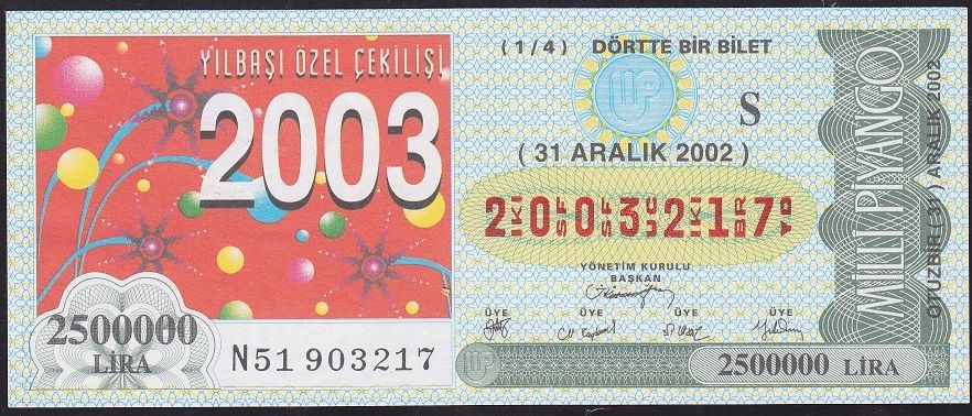 2002 31 Aralık Çeyrek Bilet - S Serisi