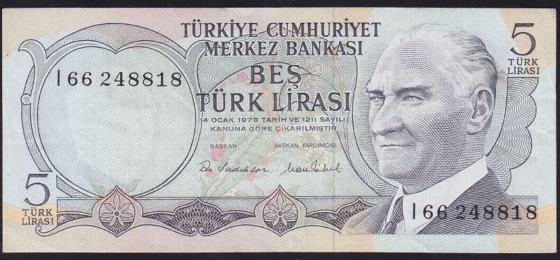 6.Emisyon 2.Tertip 5 Lira I66 248818 Çok Temiz+