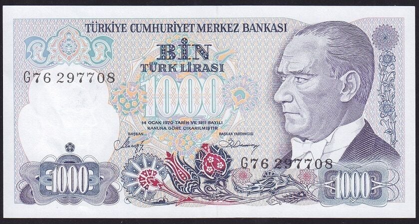 7.Emisyon 2.Tertip 1000 Lira G76 297708 Çilaltı Çil