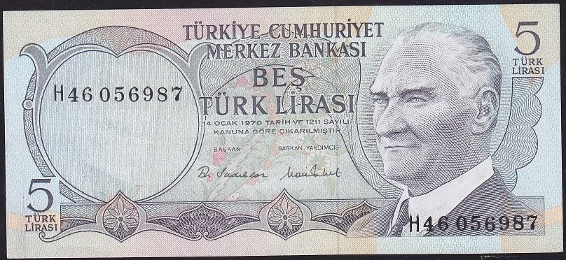 6.Emisyon 2.Tertip 5 Lira H46 056987 Ççt Çilaltı
