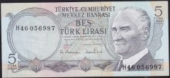 6.Emisyon 2.Tertip 5 Lira H46 056987 Ççt Çilaltı