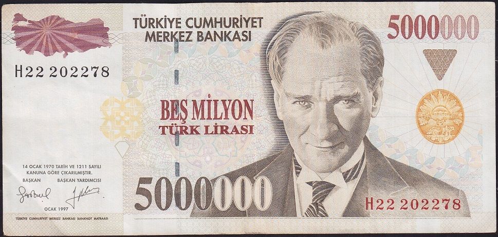7.Emisyon 5 000 000 Lira H22 202278 Çok Temiz+