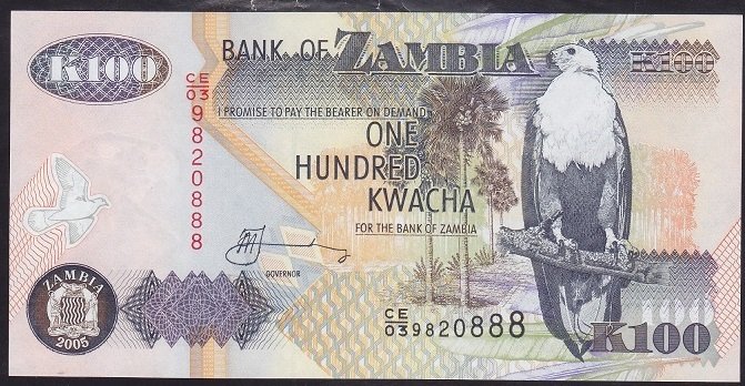 Zambia 100 Kwacha 2005 ÇİL 888 Pick 38e