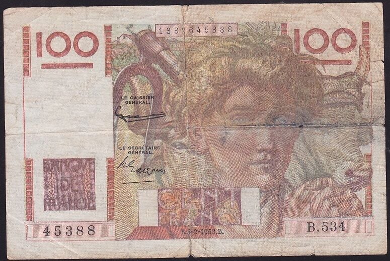 Fransa 100 Frank 1953 Temiz