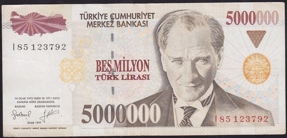 7.Emisyon 5 000 000 Lira I85 123792 Çok Temiz+
