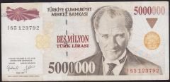 7.Emisyon 5 000 000 Lira I85 123792 Çok Temiz+