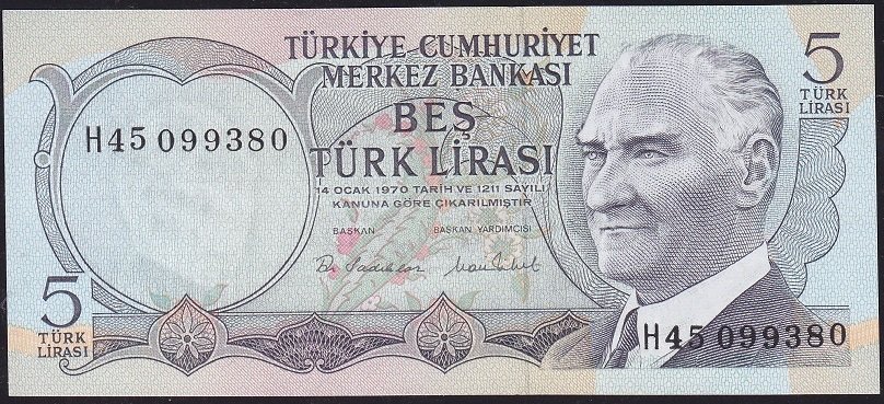 6.Emisyon 2.Tertip 5 Lira H45 099380 Çilaltı Çil