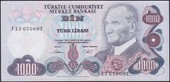 6.Emisyon 3.Tertip 1000 Lira F13 670087 Ççt Çilaltı