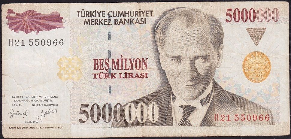 7.Emisyon 5 000 000 Lira H21 550966 Çok Temiz