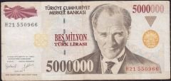 7.Emisyon 5 000 000 Lira H21 550966 Çok Temiz