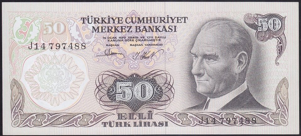6.EMİSYON 2.TERTİP 50 LİRA J14 797488 ÇİL