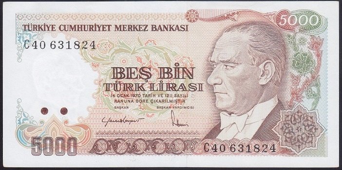 7.EMİSYON 2.TERTİP 5000 LİRA C40 631824 ÇİLALTI ÇİL
