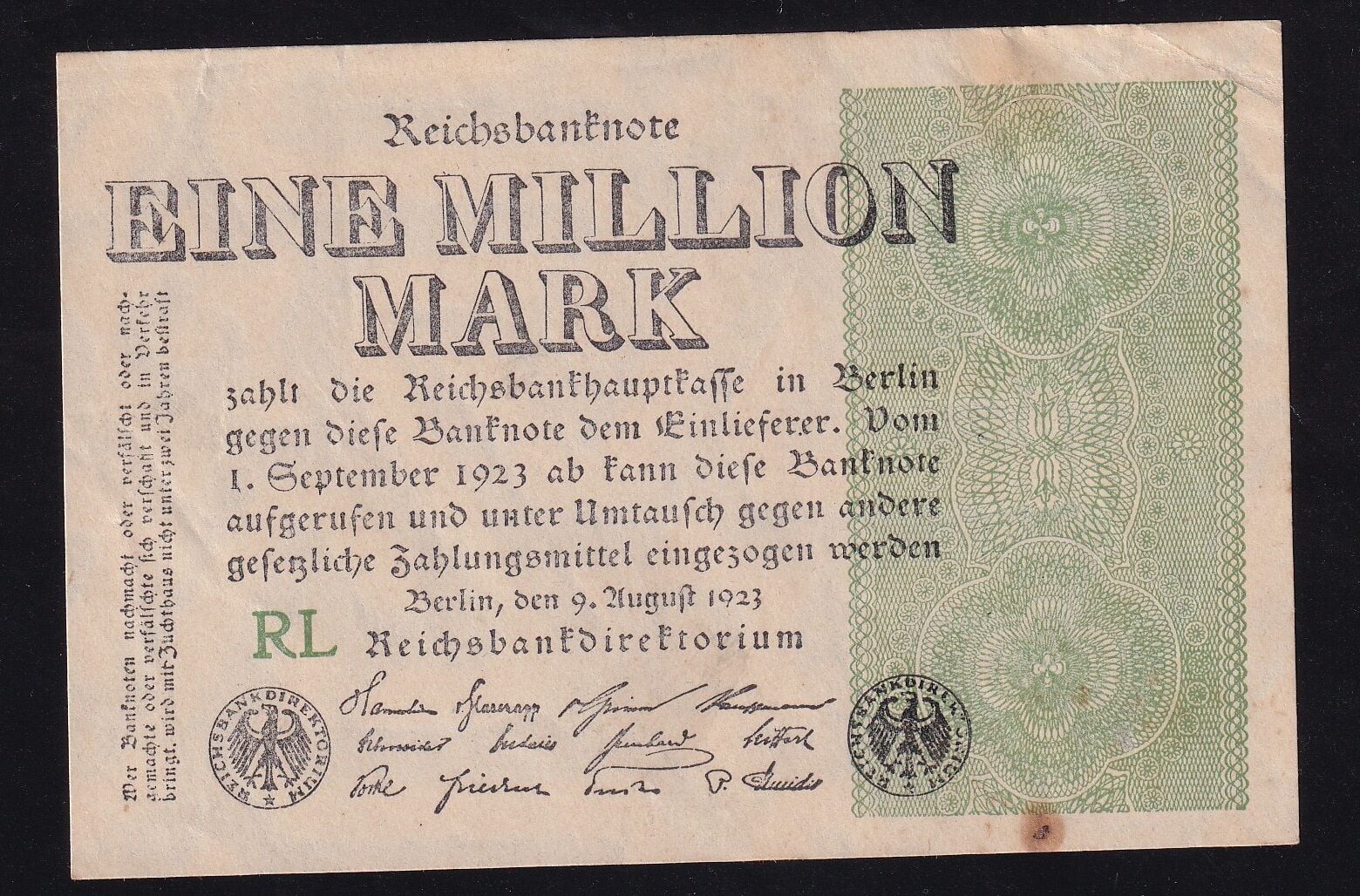 Almanya 1 Milyon Mark 1923 Çilaltı ( Kat Yok )
