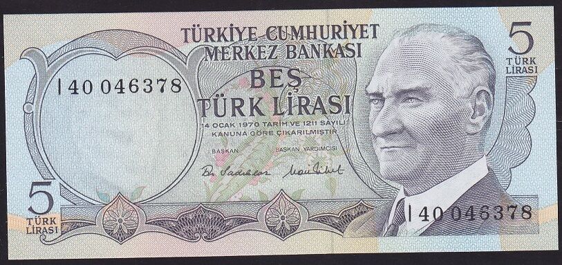 6.Emisyon 2.Tertip 5 Lira I40 046378 Çil