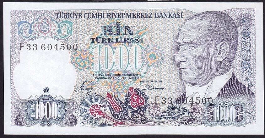 7.Emisyon 2.Tertip 1000 Lira F33 604500 Çil