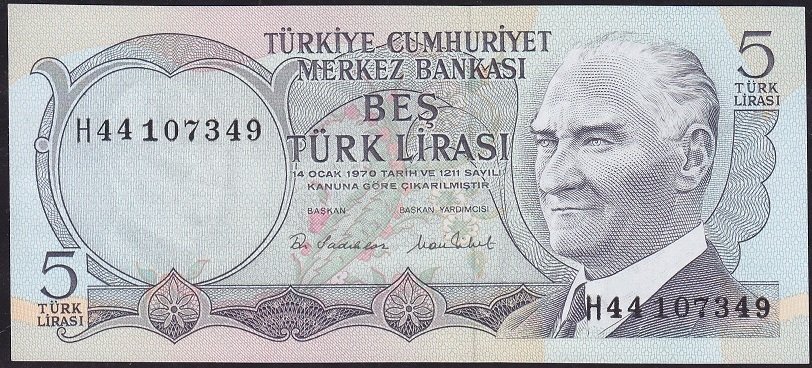 6.Emisyon 2.Tertip 5 Lira H44 107349 Çilaltı Çil