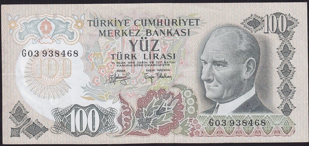 6.Emisyon 2.Tertip 100 Lira G03 938468 Çok Temiz+