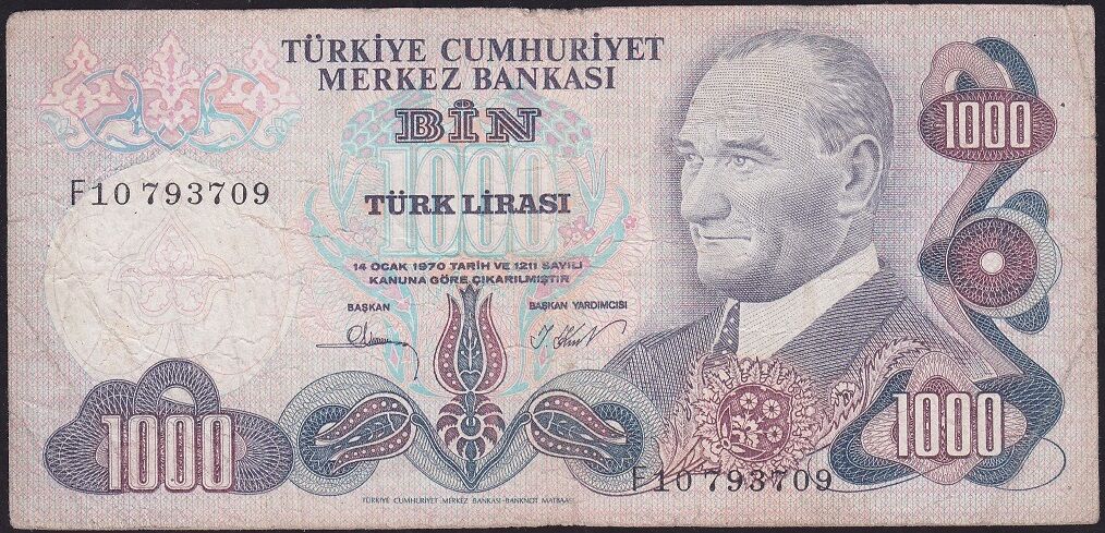 6.Emisyon 3.Tertip 1000 Lira F10 793709 Çok Temiz