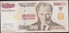 7.Emisyon 5 000 000 Lira H20 250230 Çok Temiz