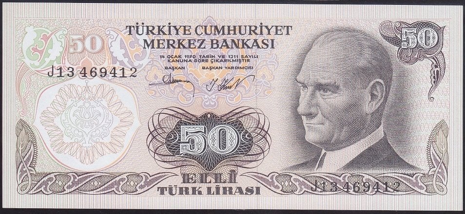 6.EMİSYON 2.TERTİP 50 LİRA J13 469412 ÇİL