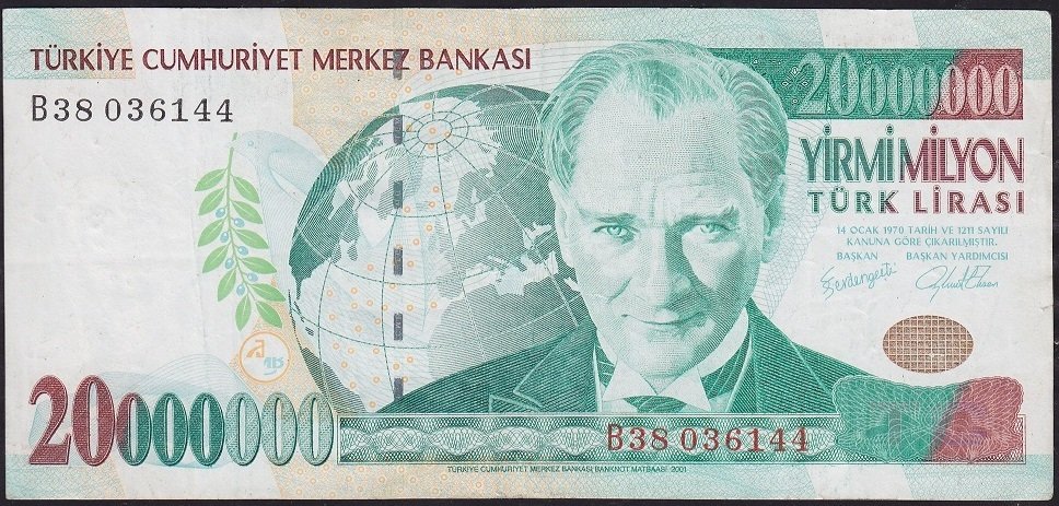 7.Emisyon 20 000 000 Lira B38 036144 Çok Temiz+
